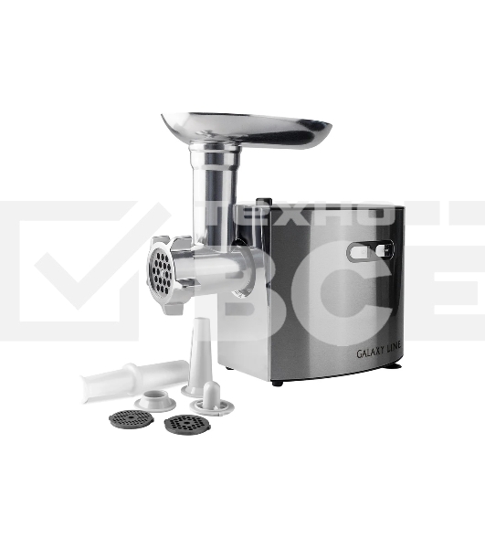 Мясорубка электрическая Galaxy Line GL 2400 серый, 1200 Вт, 1.3 кг/мин, реверс, защита от перегрузки, металлический лоток, насадки - 5