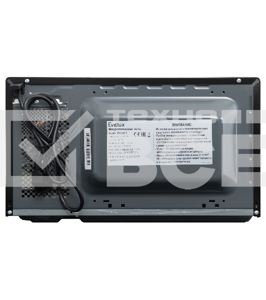 Микроволновая печь Evelux MW 203 B черный, 20 л, 700 Вт, переключатели - кнопки, поворотный механизм