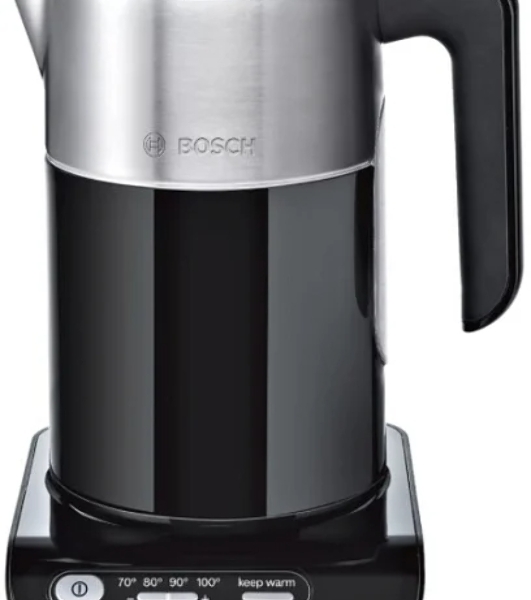 Электрочайник Bosch TWK8613P черный, 1.5 л, 2400 Вт, скрытый нагревательный элемент, поддержание температуры