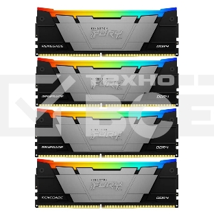 Оперативная память Kingston Fury Renegade, DDR4, 64GB (4x16GB), 3600MHz, CL16, с радиатором, RGB, серебристый/черный