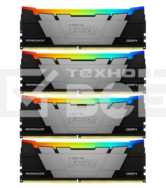 Оперативная память Kingston Fury Renegade, DDR4, 64GB (4x16GB), 3600MHz, CL16, с радиатором, RGB, серебристый/черный