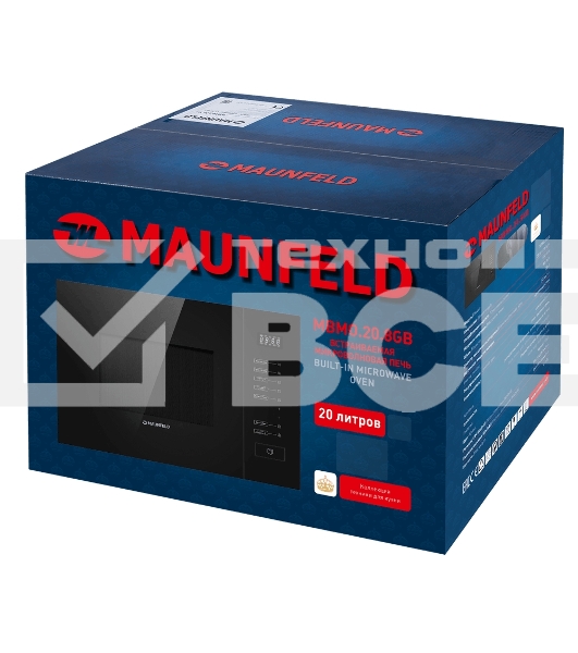 Микроволновая печь встраиваемая Maunfeld MBMO.20.8GB чёрный, 20 л, 700 Вт, переключатели - сенсор