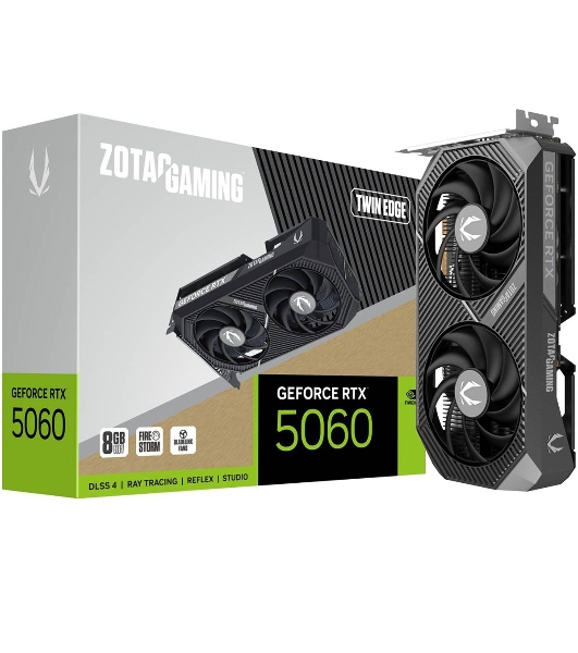 Видеокарта Zotac PCI-E 5.0 RTX 5060 TWIN EDGE NVIDIA GeForce RTX 5060 8Gb 128bit GDDR7 2497/28000 HDMIx1 DPx3 HDCP Ret