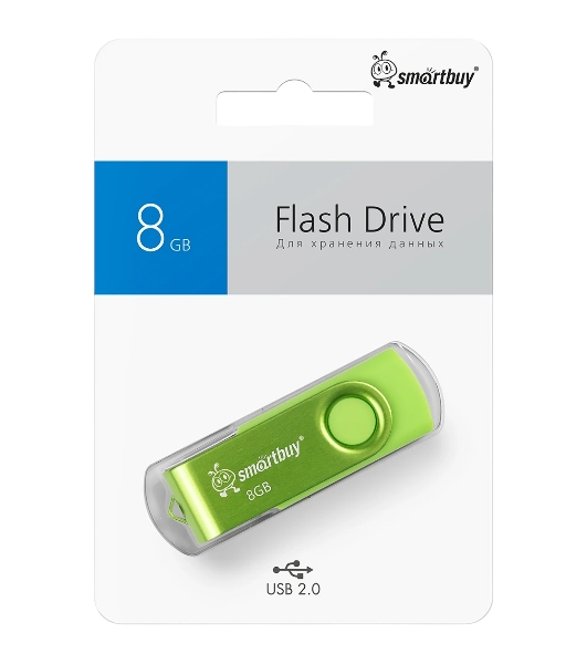 Флешка USB SmartBuy Twist Acid Green (SB008GB2TWAG), 8GB, USB 2.0, R/W 15/5, кислотно-зеленый