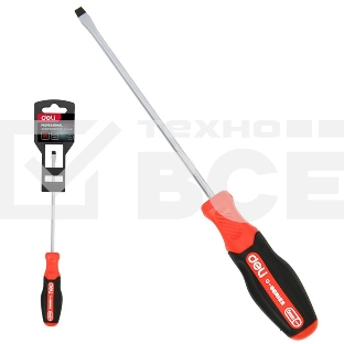 Отвертка шлицевая Deli DL3441 SL3x100мм сталь S2, матовый стержень, двухкомпонентная прорезиненная рукоять