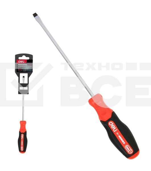 Отвертка шлицевая Deli DL3441 SL3x100мм сталь S2, матовый стержень, двухкомпонентная прорезиненная рукоять