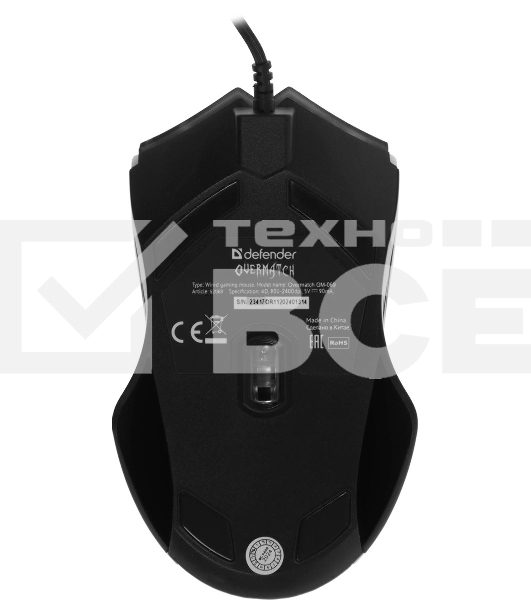Мышь проводная Defender Overmatch GM-069 черный, 2400 dpi, USB, кнопки - 4