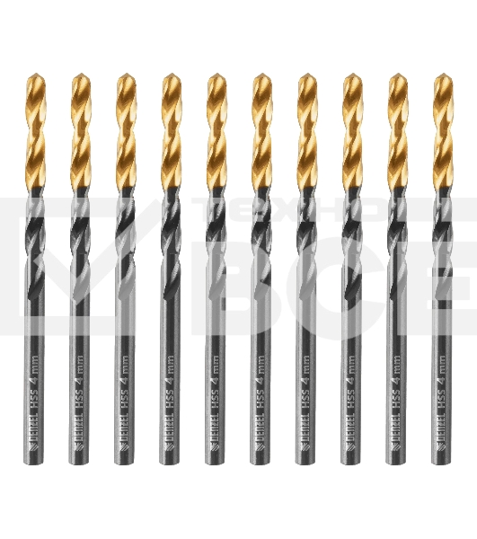 Сверло по металлу Denzel 4 мм, HSS-Tin, Golden Tip, 10 шт.
