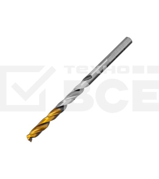 Сверло спиральное по металлу Denzel 5 x 86мм, Р6М5, Golden Tip, многогранная заточка