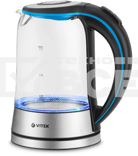 Чайник электрический Vitek VT-7028 1.7л. 2200Вт прозрачный корпус: стекло