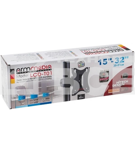 Кронштейн для мониторов Arm Media LCD-T01 черный 15'-32' макс.7кг настольный поворот и наклон верт.перемещ.