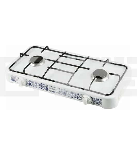 Плита настольная газовая Energy EN-002 белый, 6,4 кВт, газовая горелка, конфорки - 2, эмалированная сталь, поворотные переключатели