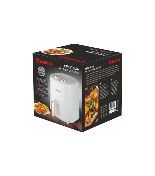 Аэрогриль Sakura SA-7677W белый, 1200 Вт, 4 л, сенсор, 9 программ