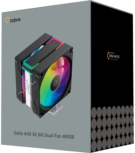 Кулер для процессора Ocypus Delta A40 SE BK Dual Fan ARGB, 2x120mm ARGB FAN, Top ARGB Panel, 4 HEAT PIPES, 4-PIN PWM, 800-1800 RPM, 31DBA, HYDRO BEARING, LGA115X/1200/1700/18XX, AM4/AM5