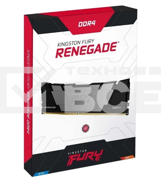 Оперативная память Kingston Fury Renegade, DDR4, 128GB (4x32GB), 3200MHz, CL16, DIMM, радиатор, чёрный
