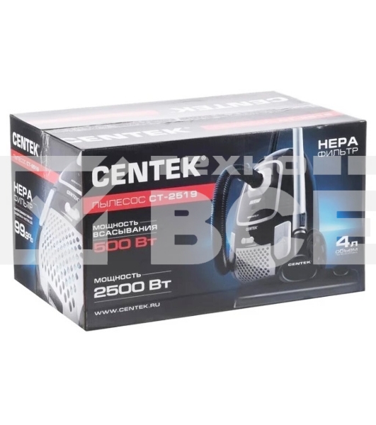 Пылесос Centek CT-2519 черный/хром, 500/2500 Вт, уборка сухая, пылесборник мешок, 4 л