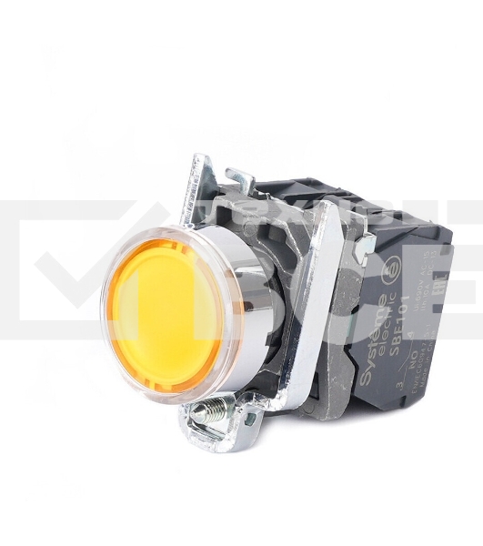 Кнопка SB4 с подсветкой в сборе модульная 22мм желтая металл 24ВDC 1НО+1НЗ