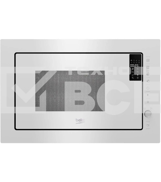 Микроволновая печь встраиваемая Beko BMGB 25333 WG белый, 25 л, 900 Вт, переключатели - поворотный механизм/сенсор
