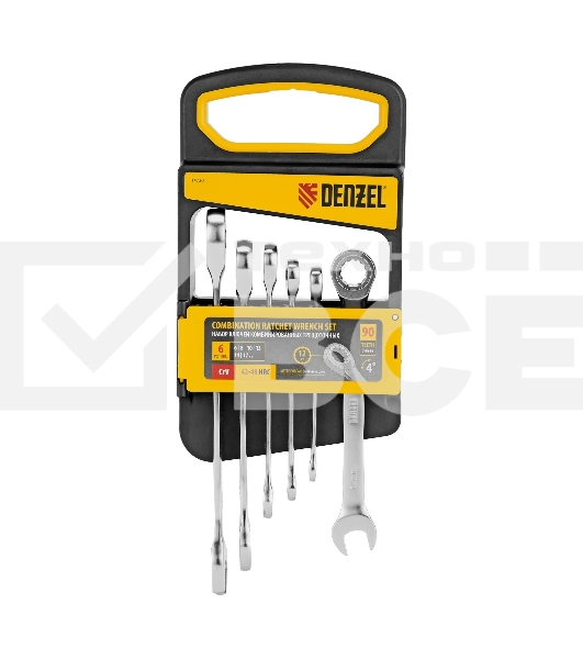 Набор ключей комбинированных трещоточных Denzel 6-17 мм, 6 шт., CrV, матовый хром 14720