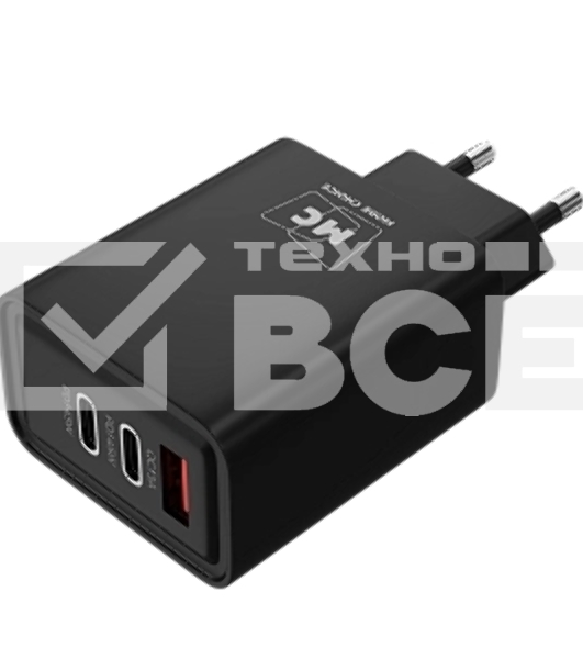 Сетевое зарядное устройство MORE CHOICE NC90 1USB+2Type-C 3.0A PD 45W, черный