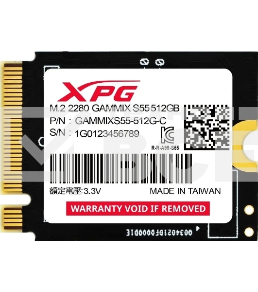 Накопитель SSD NVMe ADATA XPG GAMMIX S55, 512Gb, PCIe 4.0 x4, 2230, R/W 5000/3000 Мбайт/сек