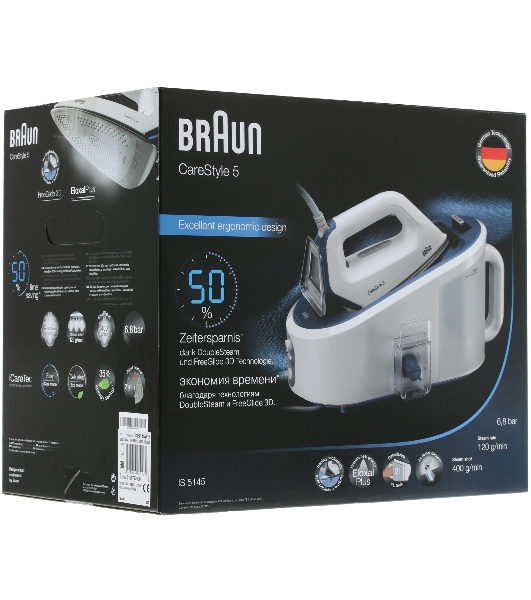Парогенератор Braun IS5145WH белый/синий, 2400 Вт, 120 г/мин, 400 г/мин, 2000 мл