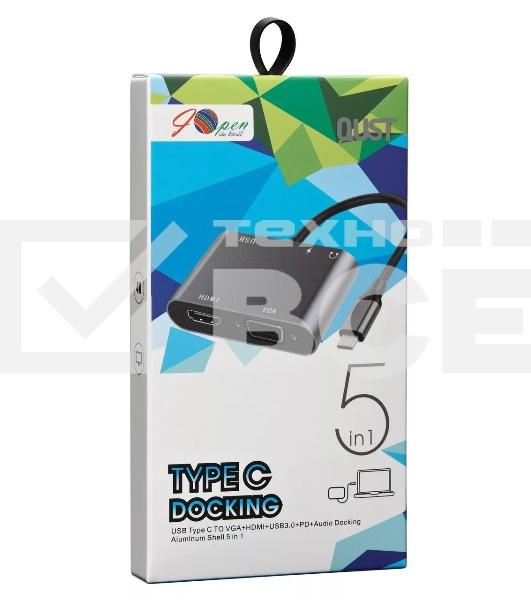 Адаптер USB Type-Cm-->VGA, HDMI 4k*30Hz, USB3.0, PD, Audio,iOpen (Aopen/Qust/VCOM)<ACU4511>