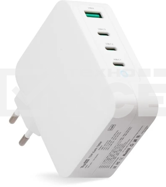 Сетевое зарядное устройство (адаптер питания) TopON GaN 130W 3xType-C, USB, Power Delivery, Quick Charge 4.0, белый TOP-GaN-130W