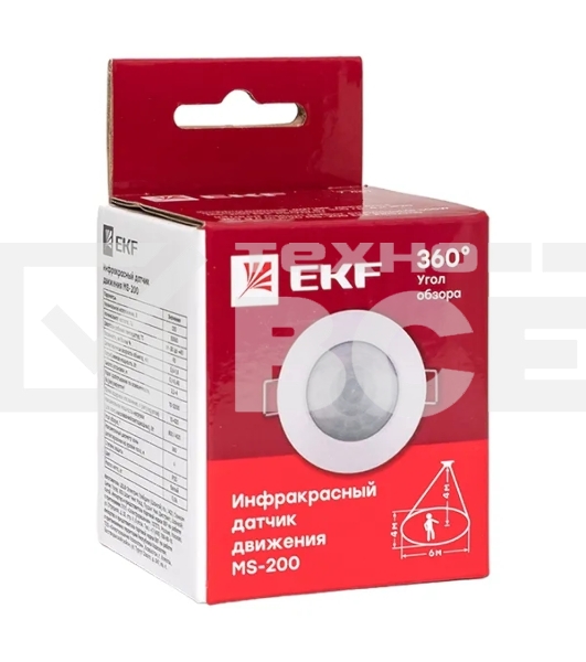 Датчик движения EKF dd-ms-200 (ИК) MS-200 встраиваемый 800 Вт 360 град. до 6 м IP20