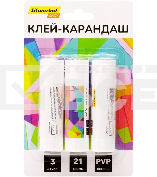 Клей-карандаш Silwerhof Daily 21гр ПВП блистер (упаковка:3шт)