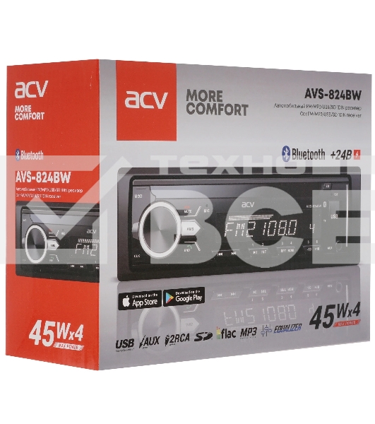 Автомагнитола ACV AVS-824BW, 1 DIN, Bluetooth, USB Type-A, AUX