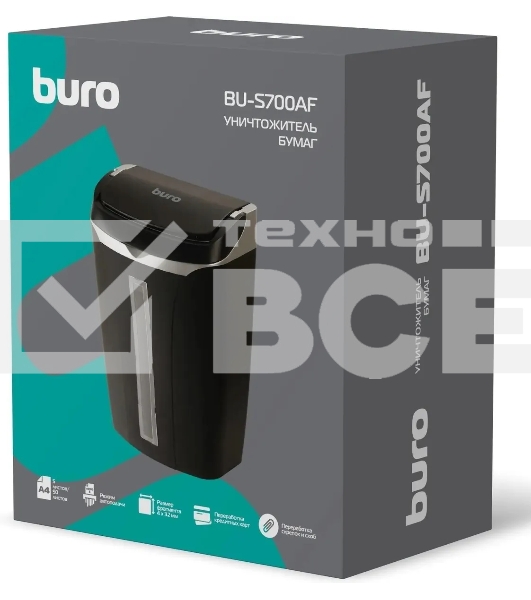 Шредер Buro Home BU-S700AF с автоподачей (секр.P-4) фрагменты 50лист. 14лтр. пл.карты