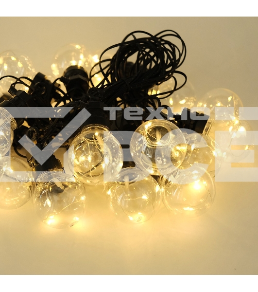 Гирлянда светод. уличн. Funray Лампочки,SE-BULBS-10100WW,3xАА,10м,100LED,20ламп,тепл.бел,черн.шн.2м,