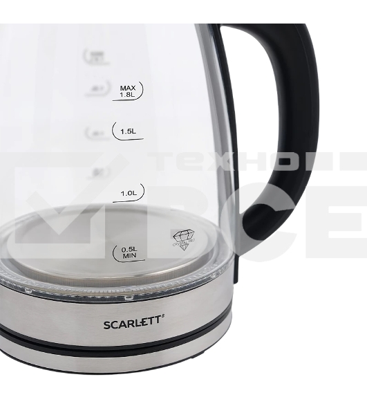 Чайник электрический Scarlett SC-EK27G30, 1800Вт, 1.8л, сталь/черный