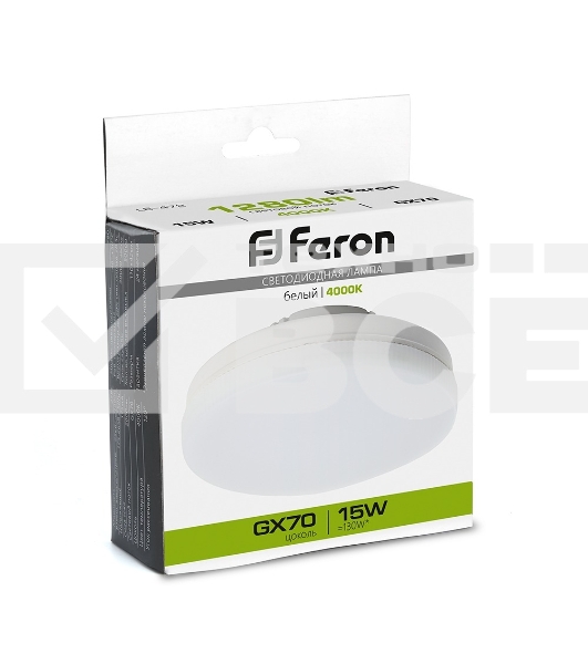 Лампа светодиодная Feron LB-472 LED 15Вт GX70 белый таблетка