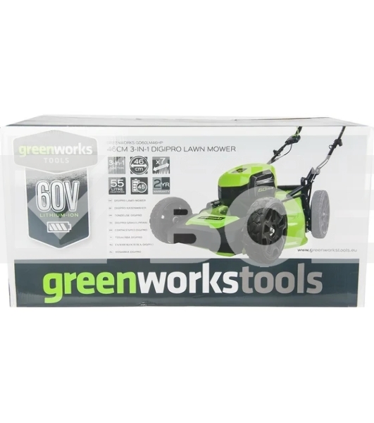Газонокосилка аккумуляторная  GreenWorks GD60LM46HPK4, 60V, 46 см, бесщеточная, с 1хАКБ 4 А.ч. и ЗУ (2502807UB)