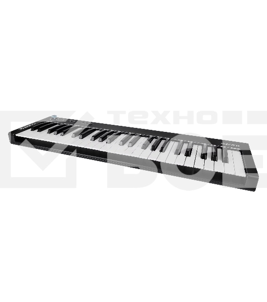 Клавиатура MIDI [AX-1973K] Axelvox [KEY49j Black] 4-октавная (49 клавиш) динамическая USB, 3 кнопки, джойстик (Pitch Bend и Modulation), 1 программируемый фейдер, вход Sustain педали, выключатель питания, питание от USB. Цвет черный.