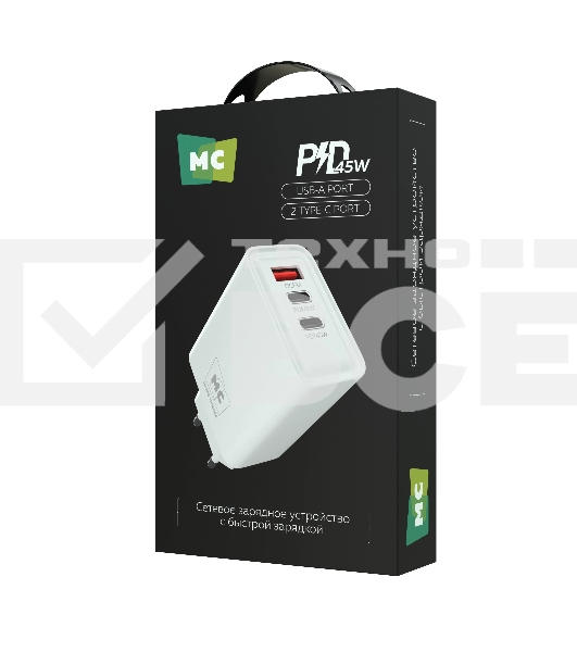 Сетевое зарядное устройство MORE CHOICE NC90 1USB+2Type-C 3.0A PD 45W, белый