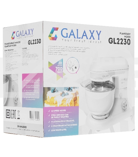 Миксер Galaxy Line GL 2230, белый, планетарный, 700 Вт, 12 скоростей