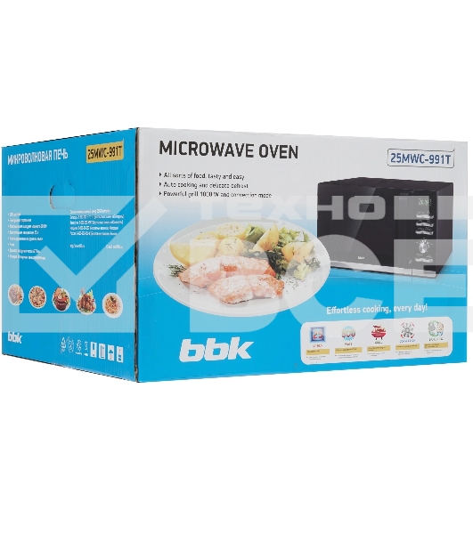 Микроволновая печь BBK 25MWC-991T/B черный/серебристый, 25 л, 900 Вт, переключатели - кнопки, поворотный механизм