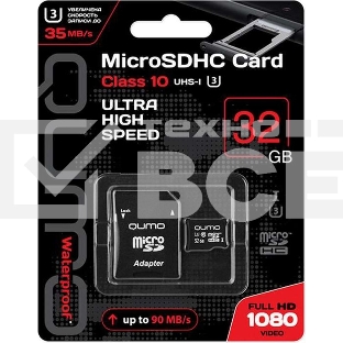 Флеш карта QUMO MicroSDHC 32GB Сlass 10 UHS-I U3 ,3.0 с адаптером SD, черно-красная картонная упаковка (QM32GMICSDHC10U3)