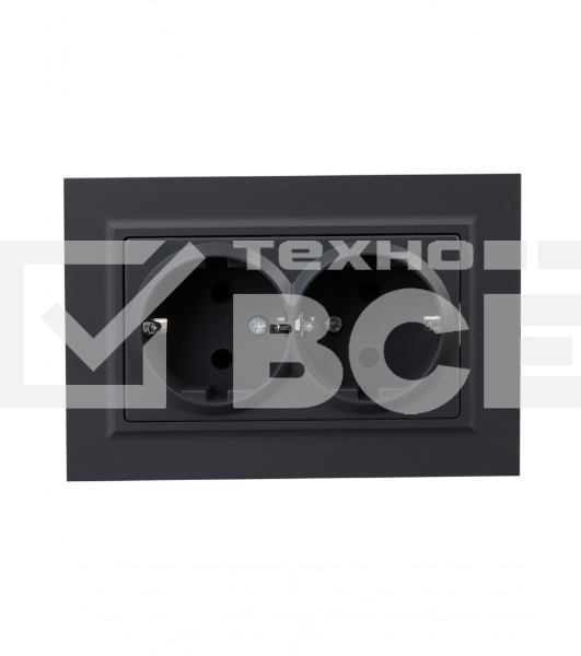 Розетка 2-местная IEK BRITE РС12-3-БрГ с заземлением, без защитных шторок, 16А в сборе, графит