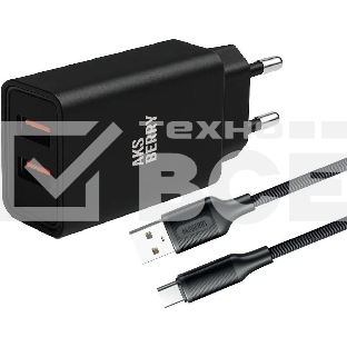 Сетевое зарядное устройство AKSBERRY (6900209230014) T38 2 USB 2.4A + кабель Type C, черный