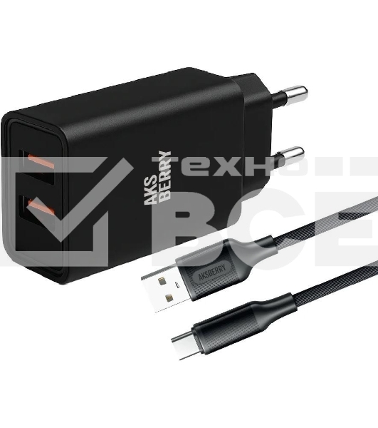 Сетевое зарядное устройство AKSBERRY (6900209230014) T38 2 USB 2.4A + кабель Type C, черный