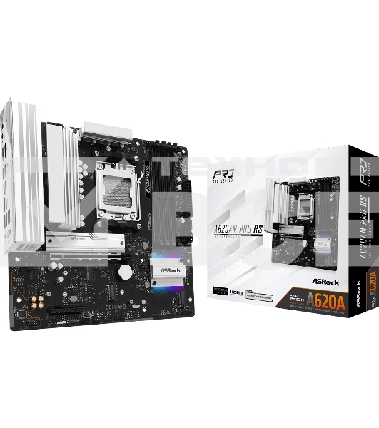 Материнская плата ASRock A620AM Pro RS, AM5, AMD A620, 4xDDR5, 2xSATA, 3xM.2, 1xPCIe 4.0 x16, 1xPCIe 3.0 x2, 1xDP, 1xHDMI, 1x2.5Gb LAN, 1xUSB-C 5Gbps, 3xUSB-A 5Gbps, 4xUSB-A 2.0, 3x3.5 мм, 7.1, mATX