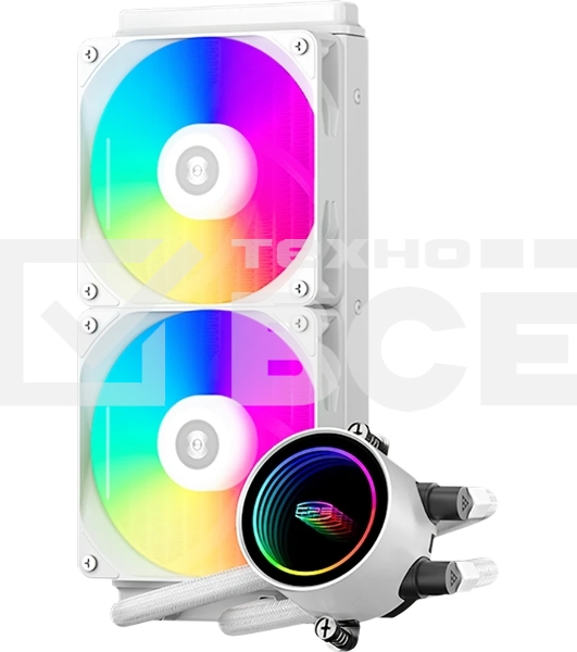 Система охлаждения PCCooler DA240 ARGB WH (270W, 240мм, белый, ARGB/ Fans: 2x120мм, 73.6CFM, -dBA, 1800RPM/ Pump height 55мм, -dBA, 3000RPM, Rad thickness 27мм/ S: 1851, 1700, 1200, 20XX, 115X, AM5, AM4)