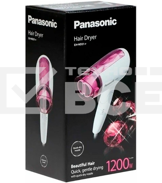 Фен Panasonic EH-ND21-P615 белый/розовый, 1200 Вт, компактный