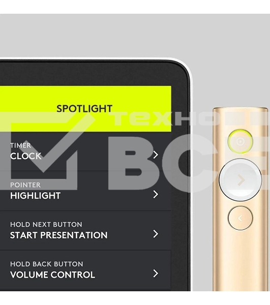 Презентер беспроводной Logitech Spotlight золотистый, радиоканал, USB, кнопки - 3
