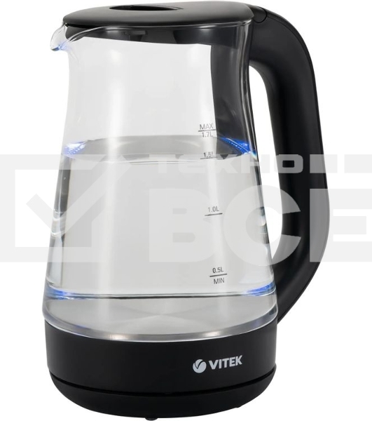 Чайник электрический Vitek VT-8803 1.7 л, 2200 Вт, черный корпус: стекло