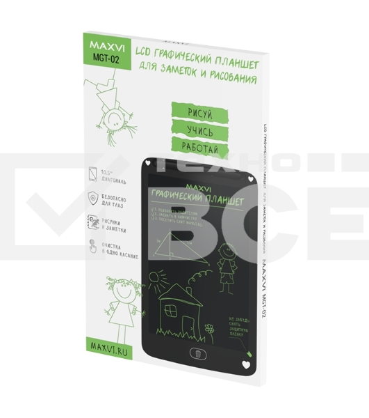Графический планшет Maxvi MGT-02 black, LCD планшет для заметок и рисования